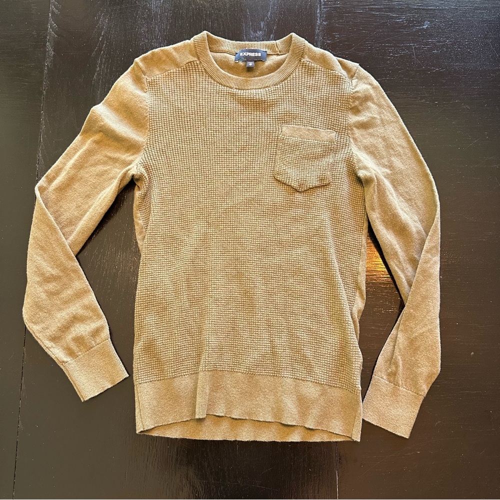 Express XS Olive Green Sweater / Long Sleeve Shirt Waffle Dressy